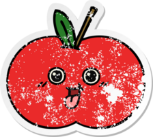 autocollant en détresse d'une pomme rouge de dessin animé mignon png