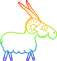 rainbow gradient line drawing of a cartoon goat png