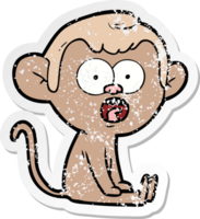 distressed sticker of a cartoon shocked monkey png