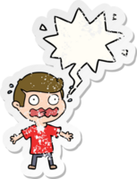 cartoon man totally stressed out with speech bubble distressed distressed old sticker png