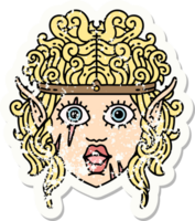 grunge sticker van een elf barbaar karakter gezicht png