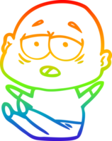 rainbow gradient line drawing of a cartoon tired bald man png