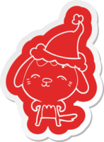 happy quirky cartoon  sticker of a dog wearing santa hat png