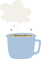 cartoon coffee cup with thought bubble in retro style png