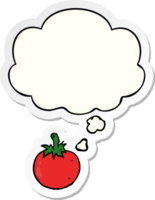 cartoon tomato with thought bubble as a printed sticker png
