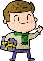 cartoon friendly man with xmas gift png