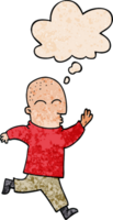 cartoon man running with thought bubble in grunge texture style png