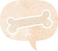 cartoon bone with speech bubble in grunge distressed retro textured style png