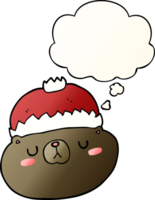 cartoon christmas bear with thought bubble in smooth gradient style png
