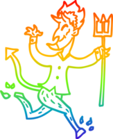 rainbow gradient line drawing of a cartoon devil with pitchfork png