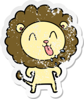 autocollant en détresse d'un lion de dessin animé heureux png