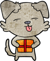 cartoon dog with christmas present png