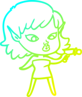 cold gradient line drawing of a pretty cartoon girl with ray gun png