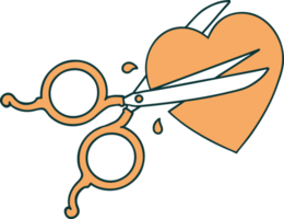 image emblématique de style tatouage de ciseaux coupant un coeur png