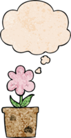 cute cartoon flower with thought bubble in grunge texture style png