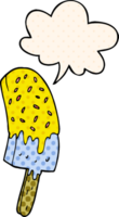 cartoon ice cream lolly with speech bubble in comic book style png