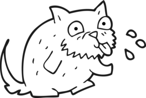 tiré noir et blanc dessin animé chat soufflant framboise png