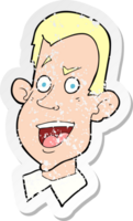 retro distressed sticker of a cartoon male face png