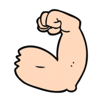 dibujado dibujos animados fuerte brazo flexionando bíceps png