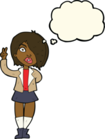 cartoon cool girl giving peace sign with thought bubble png
