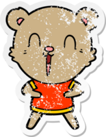 distressed sticker of a happy cartoon bear png