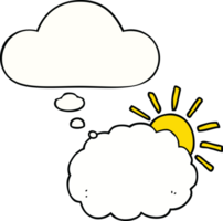 cartoon sun and cloud symbol with thought bubble png