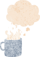 dessin animé chaud tasse de café avec pensée bulle dans grunge affligé rétro texturé style png