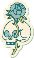 sticker of tattoo in traditional style of a skull and rose png