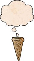 desenho animado gelo creme cone com pensamento bolha dentro grunge textura estilo png