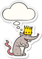 dibujos animados rata Rey riendo con pensamiento burbuja como un impreso pegatina png