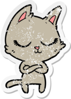 distressed sticker of a calm cartoon cat png