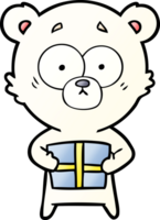 caricature d'ours polaire nerveux avec cadeau png