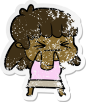 distressed sticker of a cartoon angry girl png