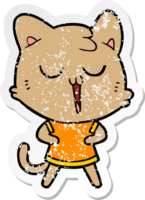 distressed sticker of a cartoon cat singing png