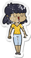 distressed sticker of a cartoon woman png