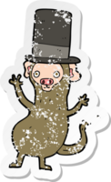 retro distressed sticker of a cartoon monkey in top hat png