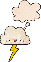 cartoon storm cloud with thought bubble in grunge texture style png