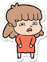 sticker of a cartoon worried woman png