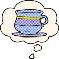 cartoon old tea cup with thought bubble in comic book style png