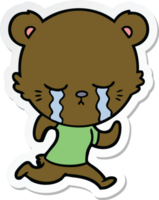 sticker of a crying cartoon bear running png