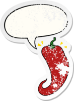 tecknad serie chili peppar med Tal bubbla bedrövad bedrövad gammal klistermärke png