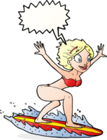 tekenfilm surfer meisje met toespraak bubbel png