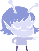 desenho animado de estilo de cor plana de garota alienígena sorridente png