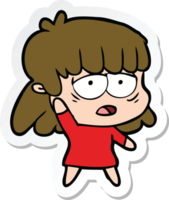 sticker of a cartoon tired woman waving png