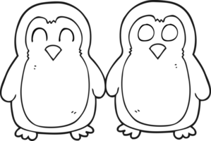 drawn black and white cartoon birds holding hands png