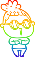 rainbow gradient line drawing of a cartoon woman wearing spectacles png