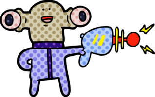 extraterrestre de dibujos animados amigable con pistola de rayos png