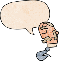dessin animé homme avec moustache avec discours bulle dans rétro texture style png