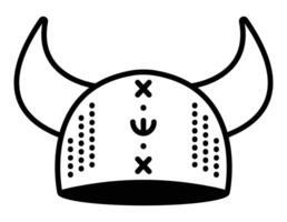 Viking hat with horns, scandinavian costume part, single black line illustration vector