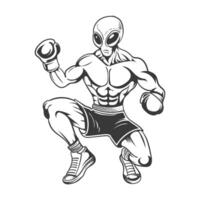 Boxer extraterrestre personaje abajo para puñetazo diseño vector